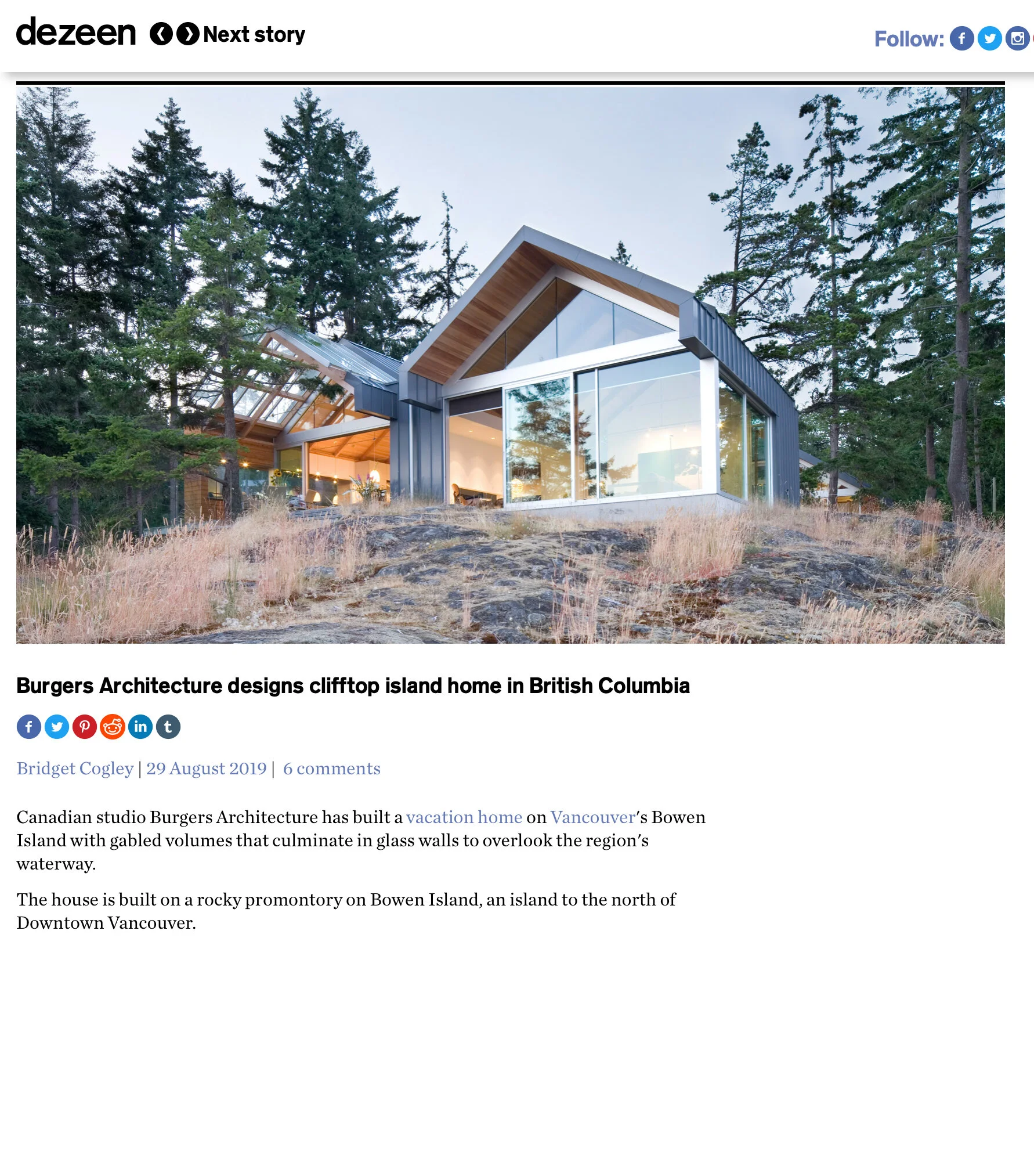 DEZEEN 2019 - BURGERS ARCHITECTURE DESIGNS CLIFFTOP ISLAND HOME IN BRITISH COLUMBIA