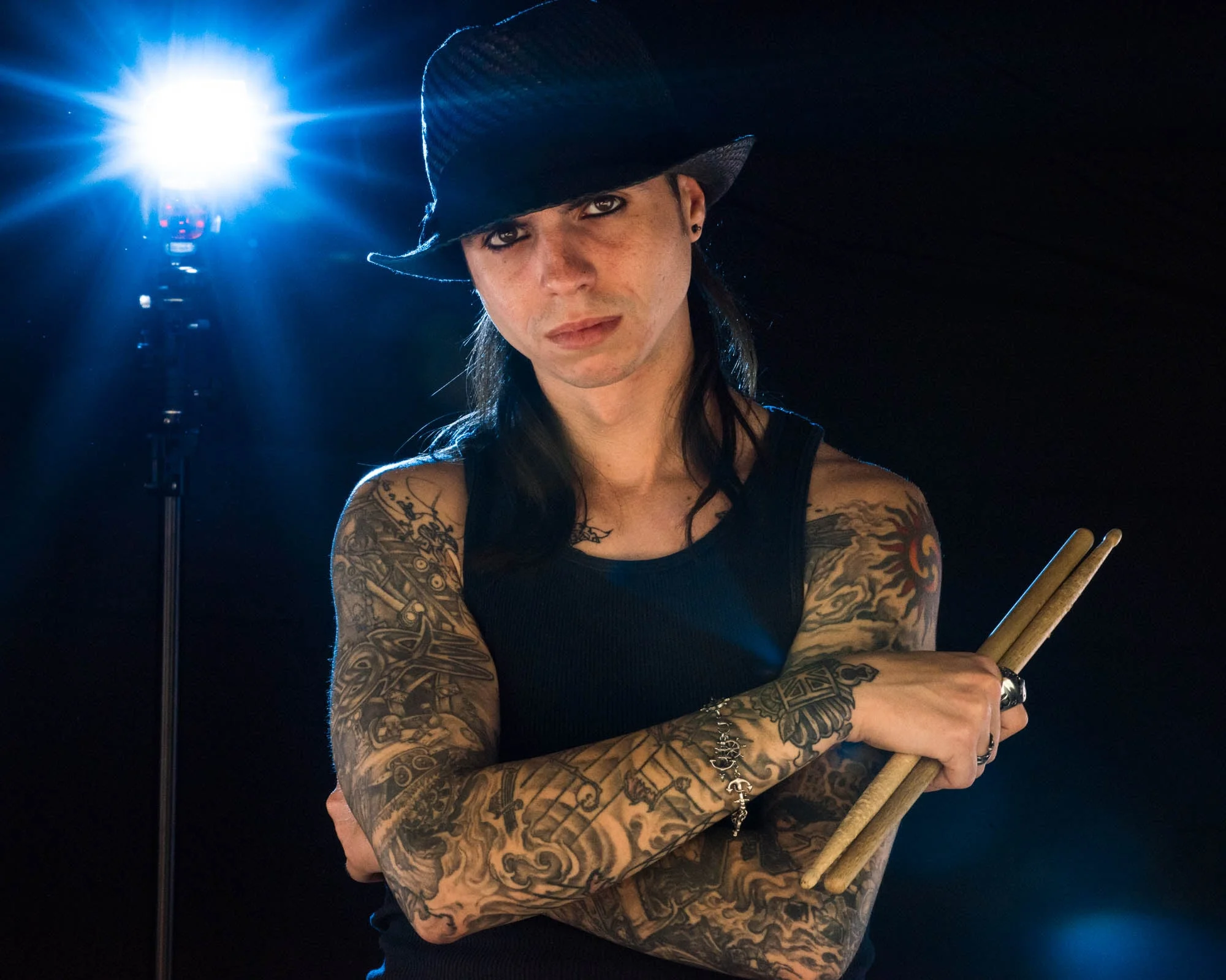 Handsome Karnivore's drummer Ray Velez in the studio one afternoon