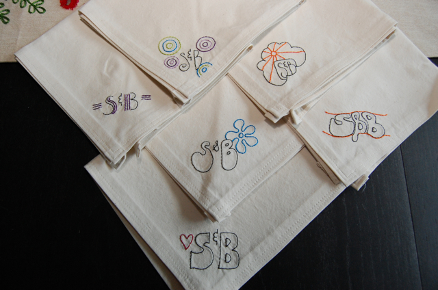 Custom "mismatched" monogrammed cloth napkins