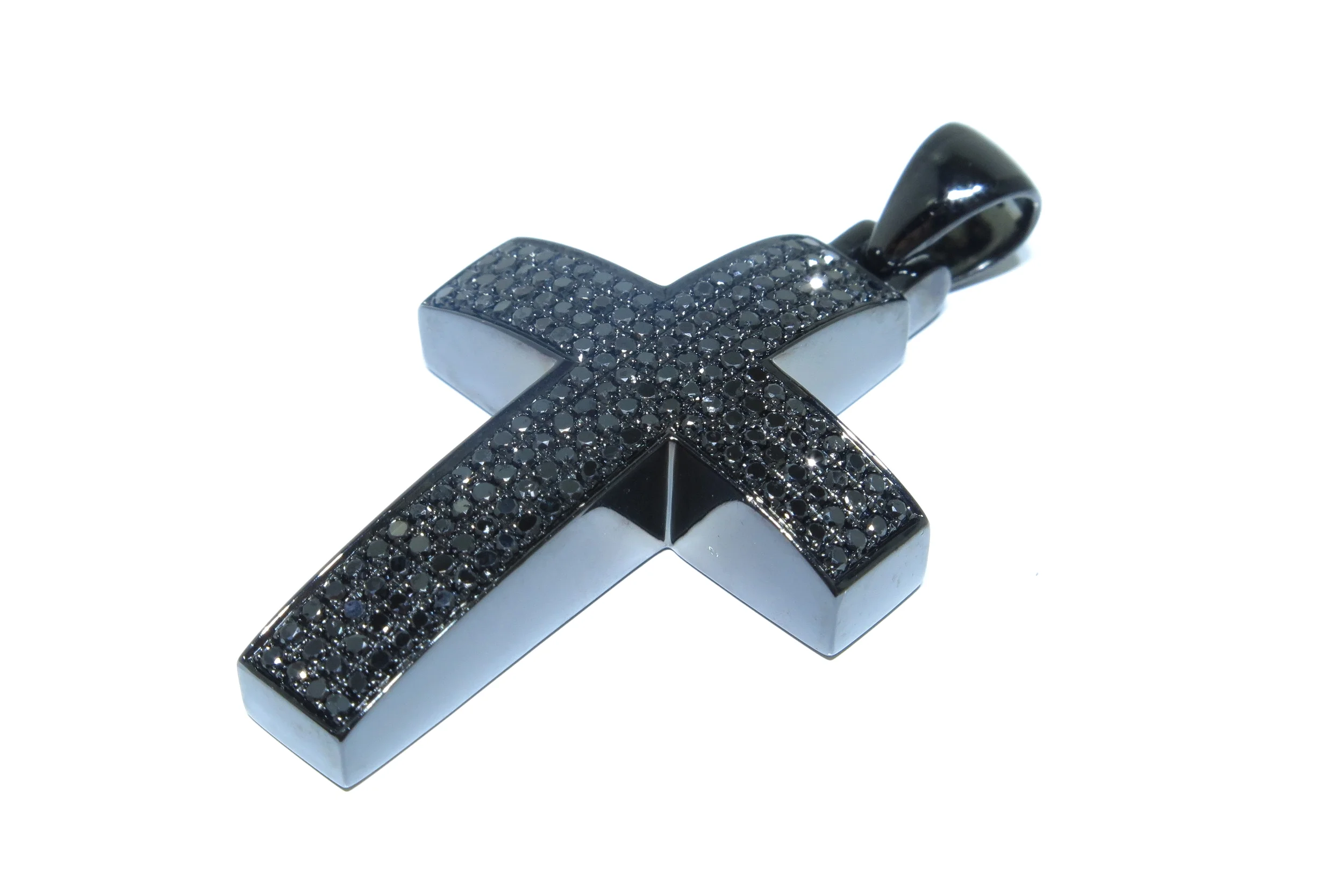 10k Black PVD W/ Black Diamonds Cross Pendant 1.75ct