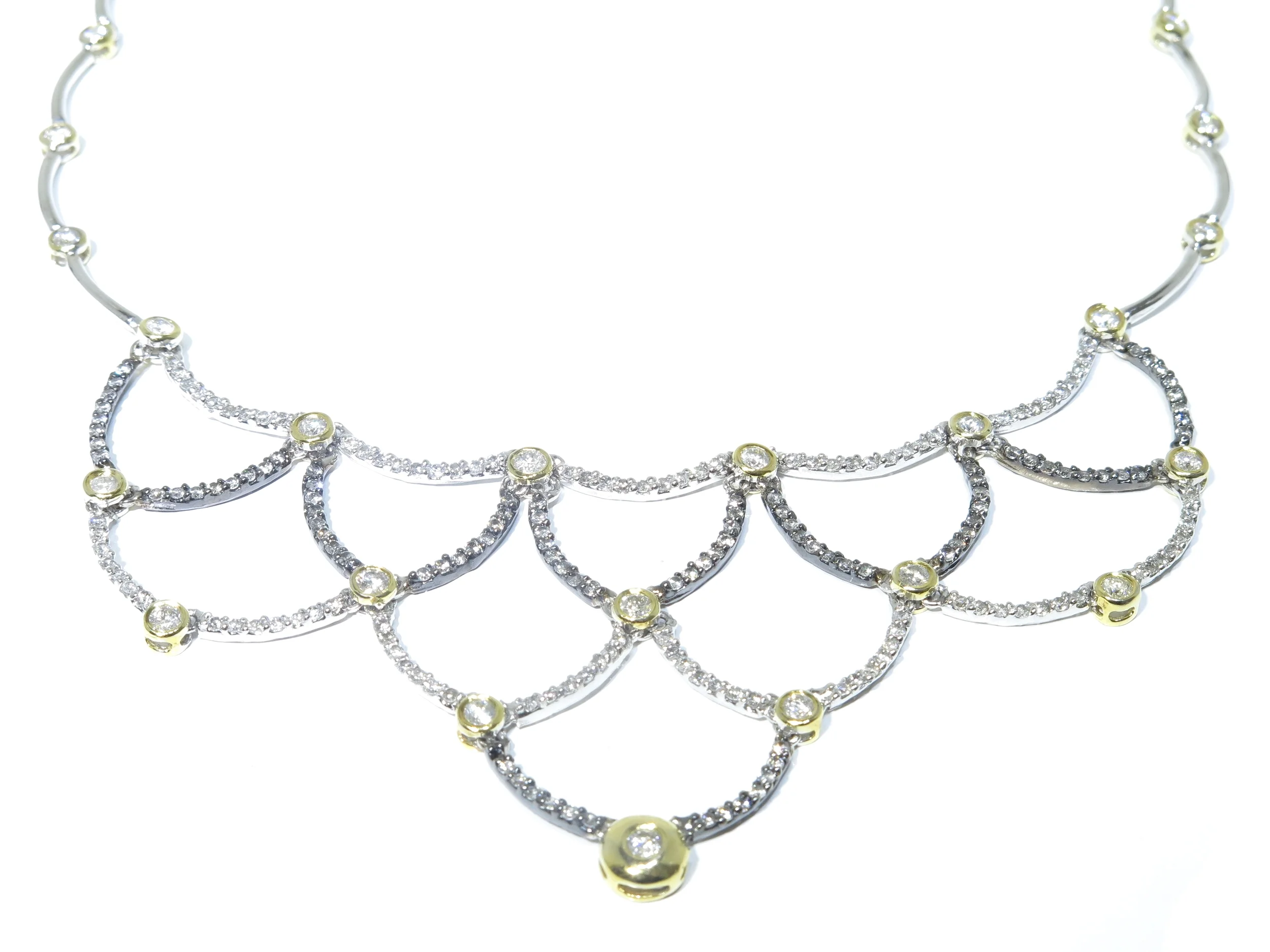 14k Yellow & White Gold 5.00ct Beautiful Prong & Bezel Set Necklace