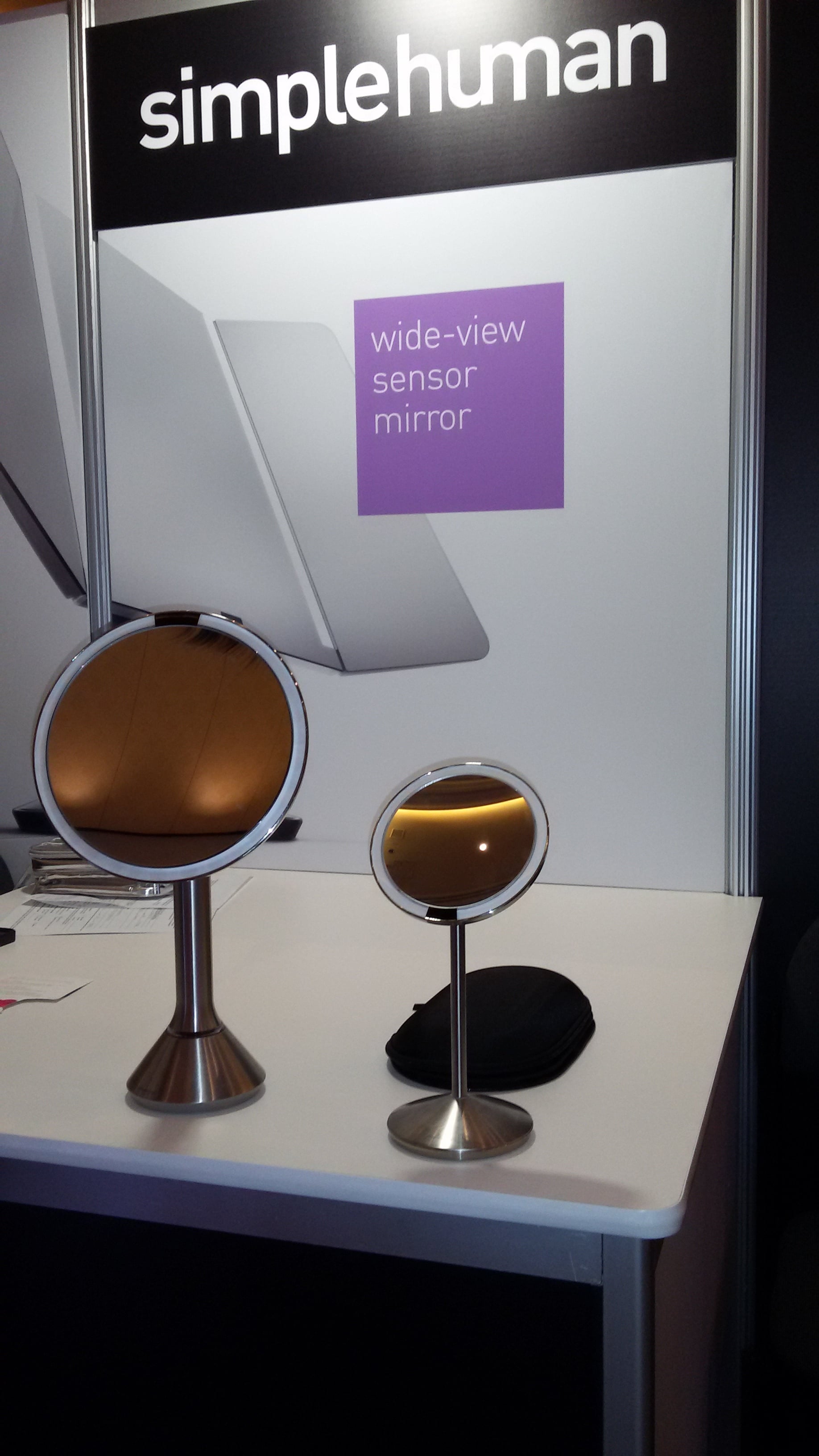 Simple Human this mirror turns on by sensor and gives you true sunlight. They also have a larger one which has an app where you can adjust the lighting depending on where you are going and time of day. No need to guess anymore about how your makeup will look once you leave your home.