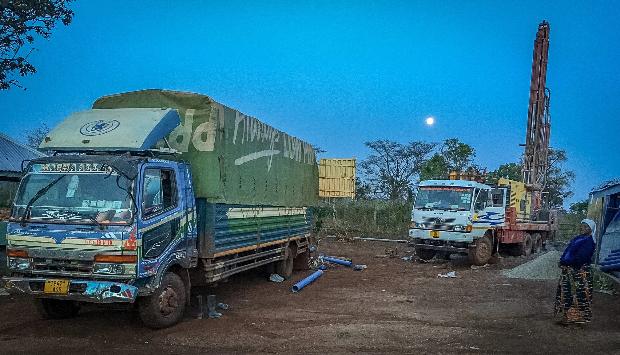 The equipment to drill the well was brought in from Dar es Salaam (over 1000 kilometers from our site).