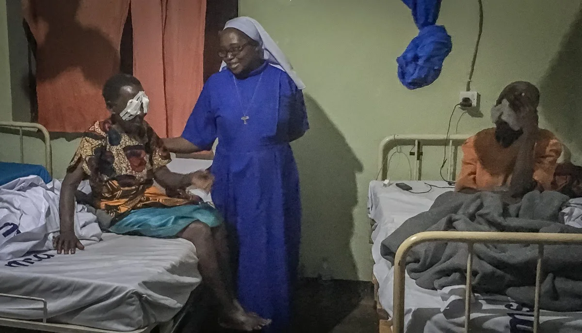 Mother General of the FSSB visited the elderly in the hospital following their eye surgeries. The Franciscan Sisters of Saint Bernadette is Sr. Dativa’s religious order. It meant a lot to the elderly to have the Mother General visit them.