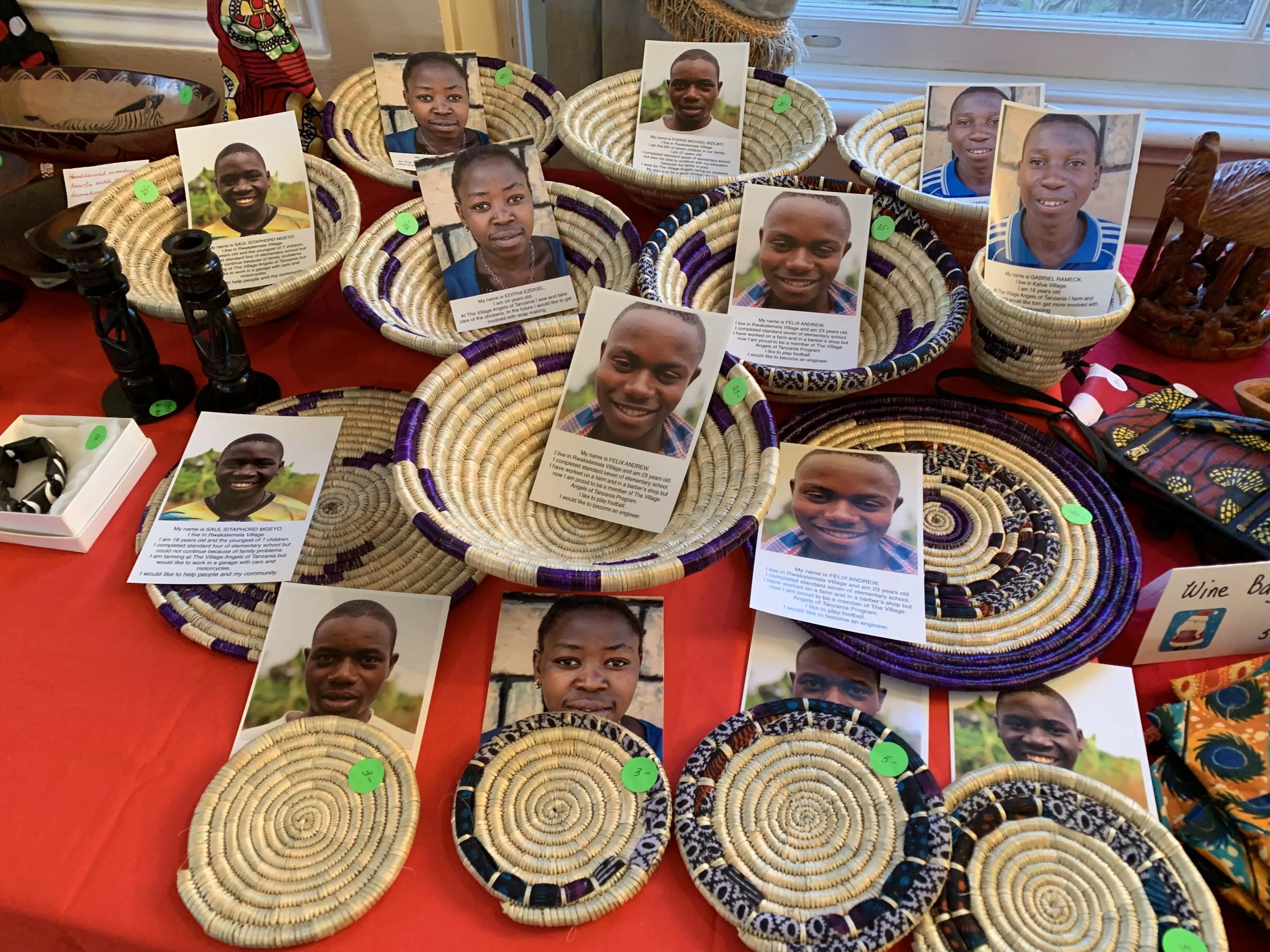 Items woven by the youth in our program. Each item came with a picture and short bio of the weaver.