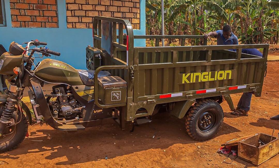 Welcome, MSAIDIZI! Our @huge @motorcycle with three wheels and cargo trailer. It will help us deliver more fresh @water to our @elders.  @msaidizi @helpet @thevillageangels @tanzania @ngara @benaco @kafua