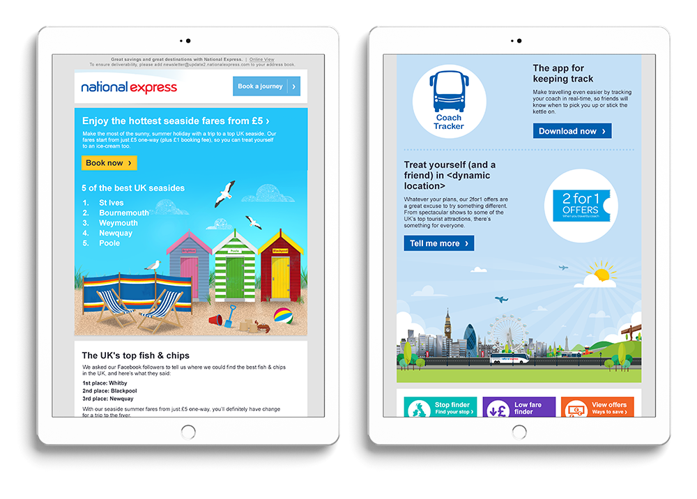 Travel inspiration (left), E-Ticket information (right)