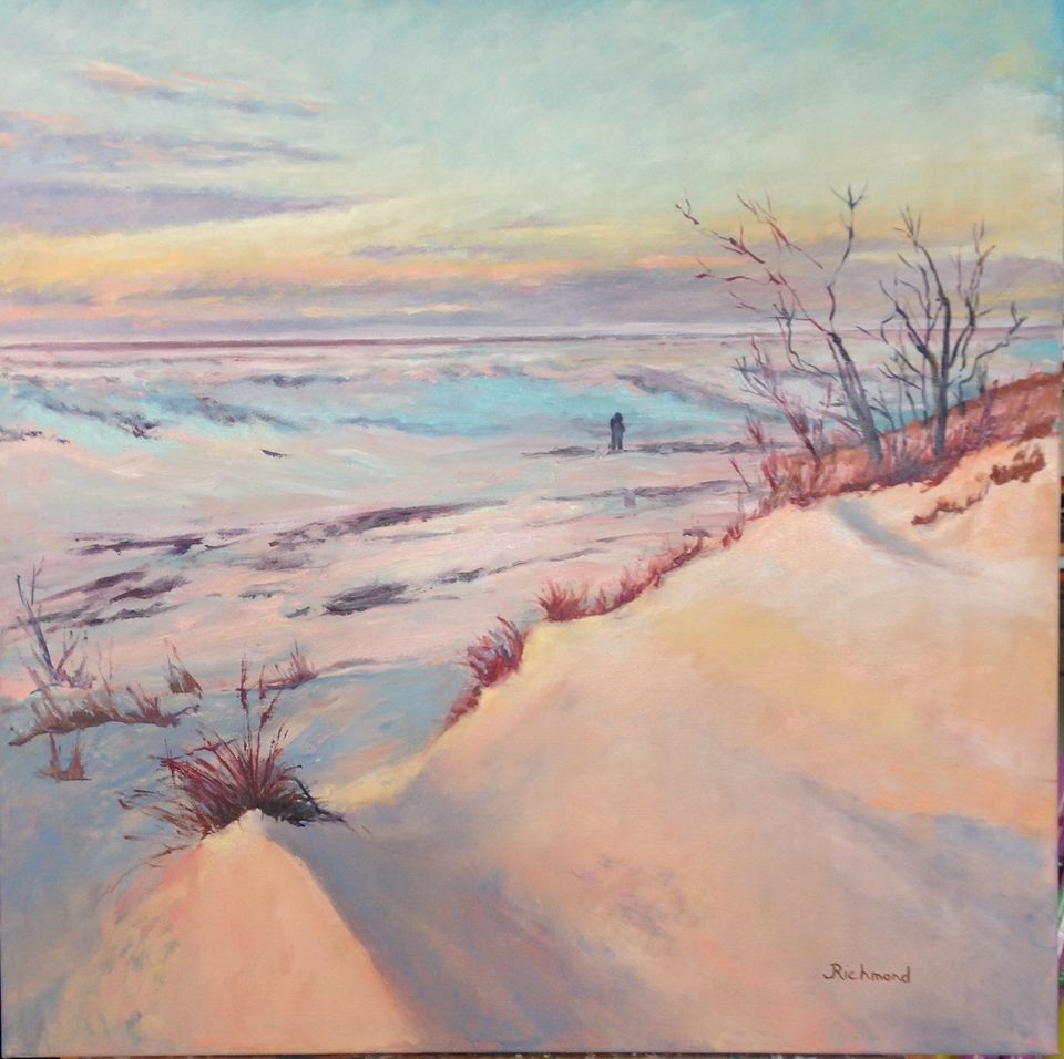 "Winter Sunset" - Lake Michigan 30x30 oil 