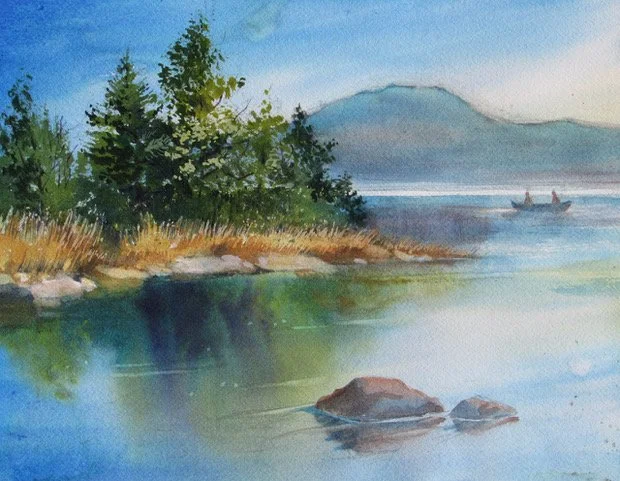 Watercolor and Gouache! Tranquil Lake