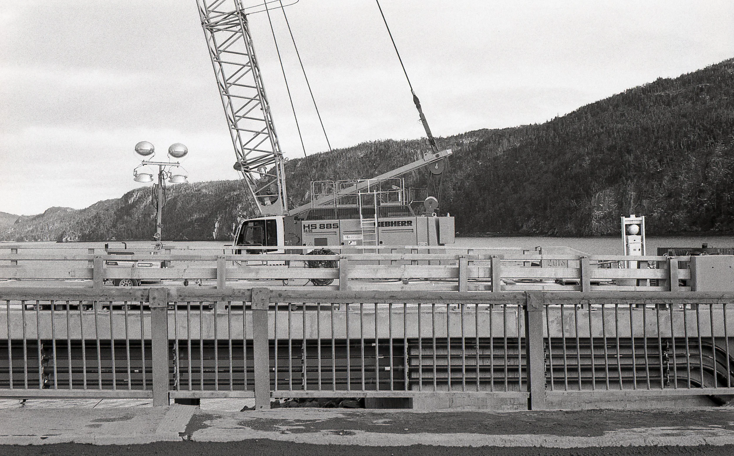 View of the construction of the new bridge taken from the old bridge looking towards the inner harbour.