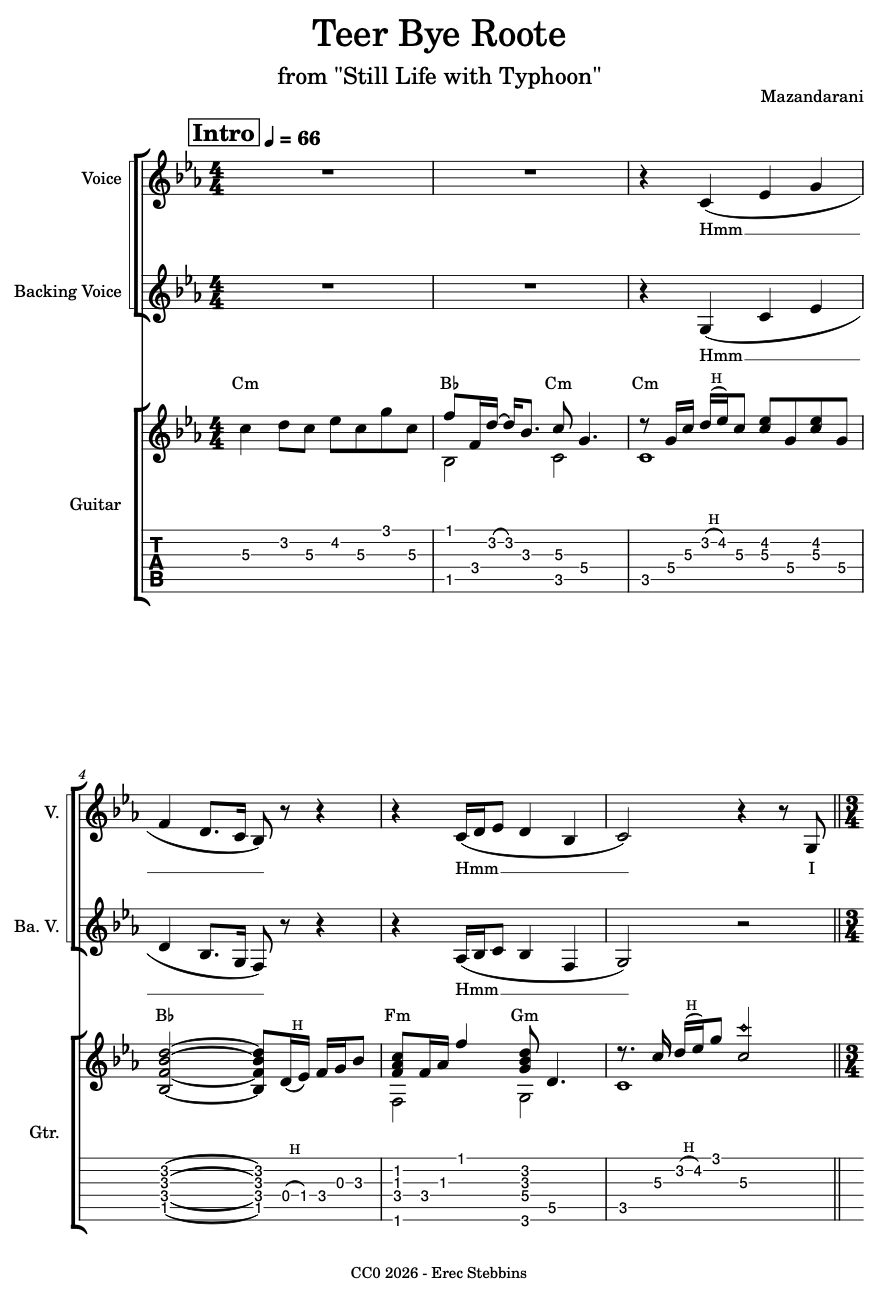 First page of sheet music for song "Tear Bye Roote"