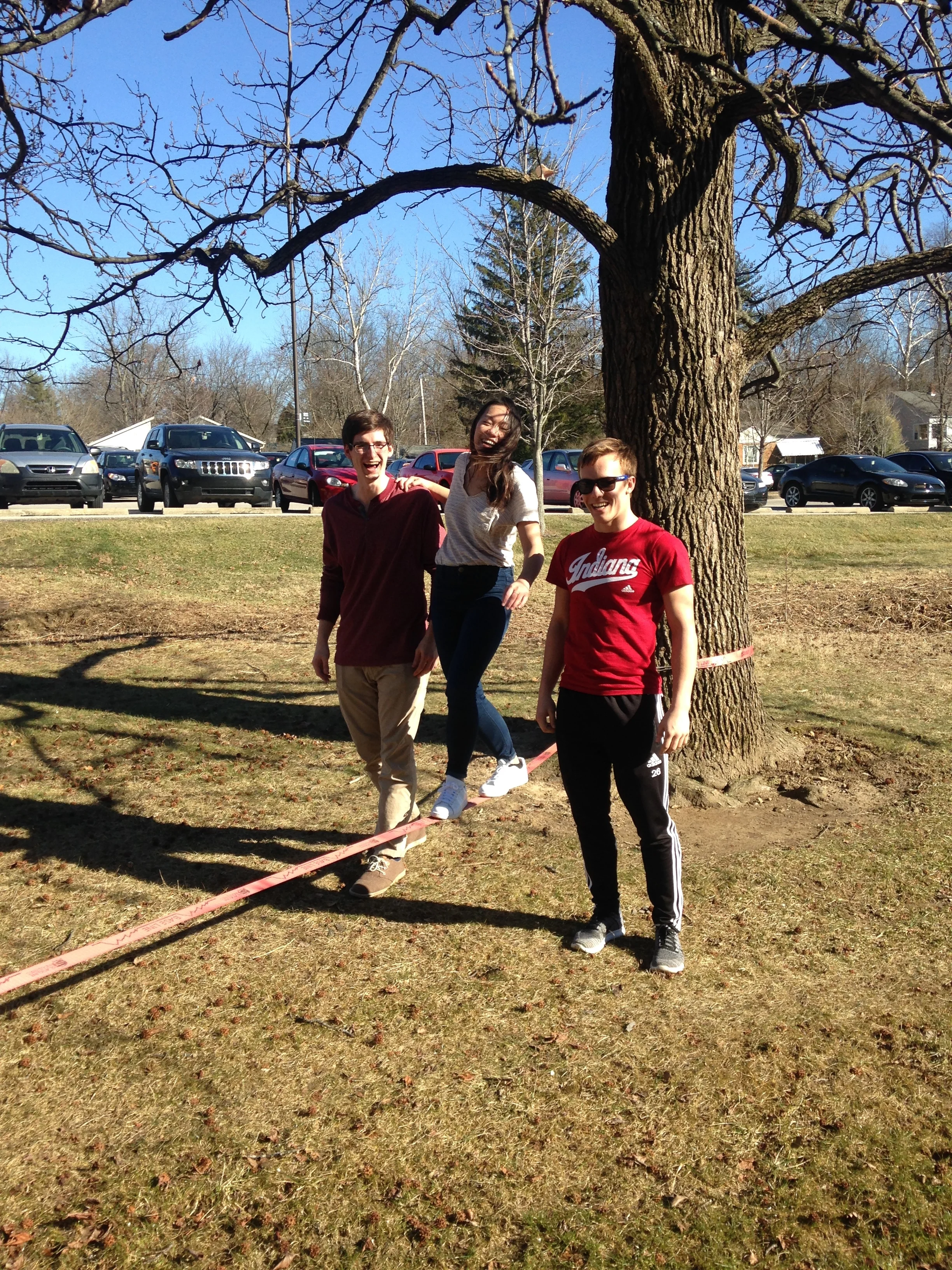 Daniel teaching the lab to slackline - balancing and breathing..2017 