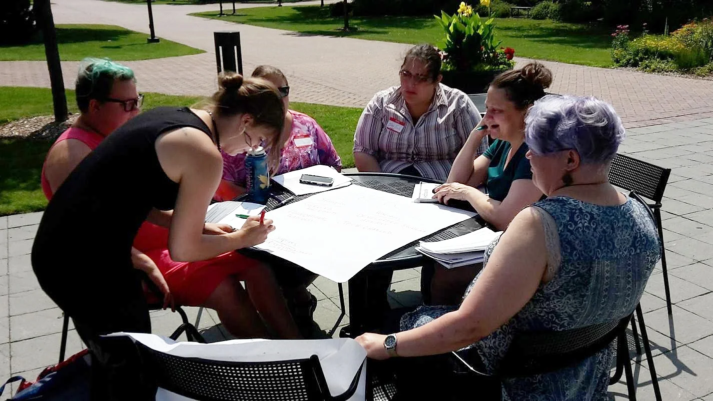 There was such a bounty of creativity and energy amongst participants. This photo is of team members from Bdote Learning Center in Minneapolis, Minnesota, a year-round, K-6 public charter with a Dakota and Ojibwe language immersion focus. Bdote uses project-based learning to teach the local history, landscape, ecology, and Native languages and cultures. The team joined the design initiative with the goals of increasing the rigor of instruction and personalizing that instruction to allow each student to be met and challenged at their individual level. They’ve since added the idea of removing grade-level divisions altogether to allow for diverse age-groups of learners to receive more personalized instruction appropriate to their level rather than their age or grade.