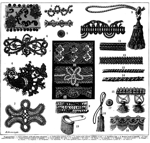 Various forms of illustrated passementerie (above)