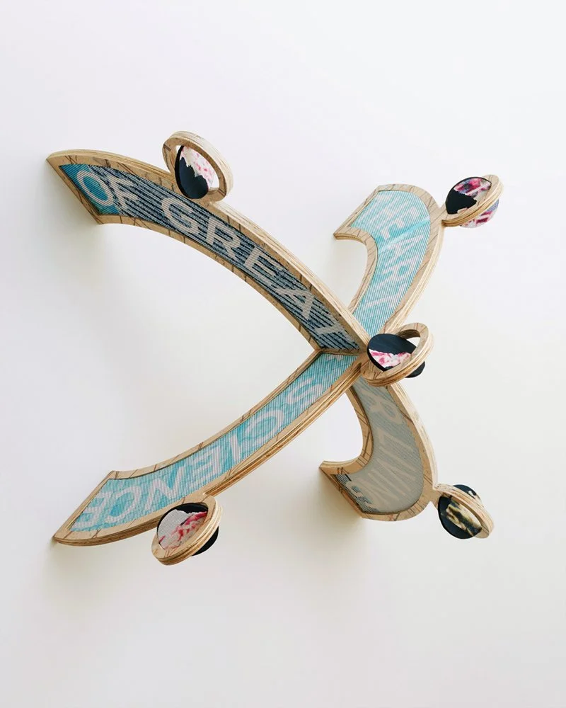  The Art &amp; Science of Greater Living, 2025 UV curable ink on plywood, vinyl, pigment prints 24 x 19 x 24 inches 