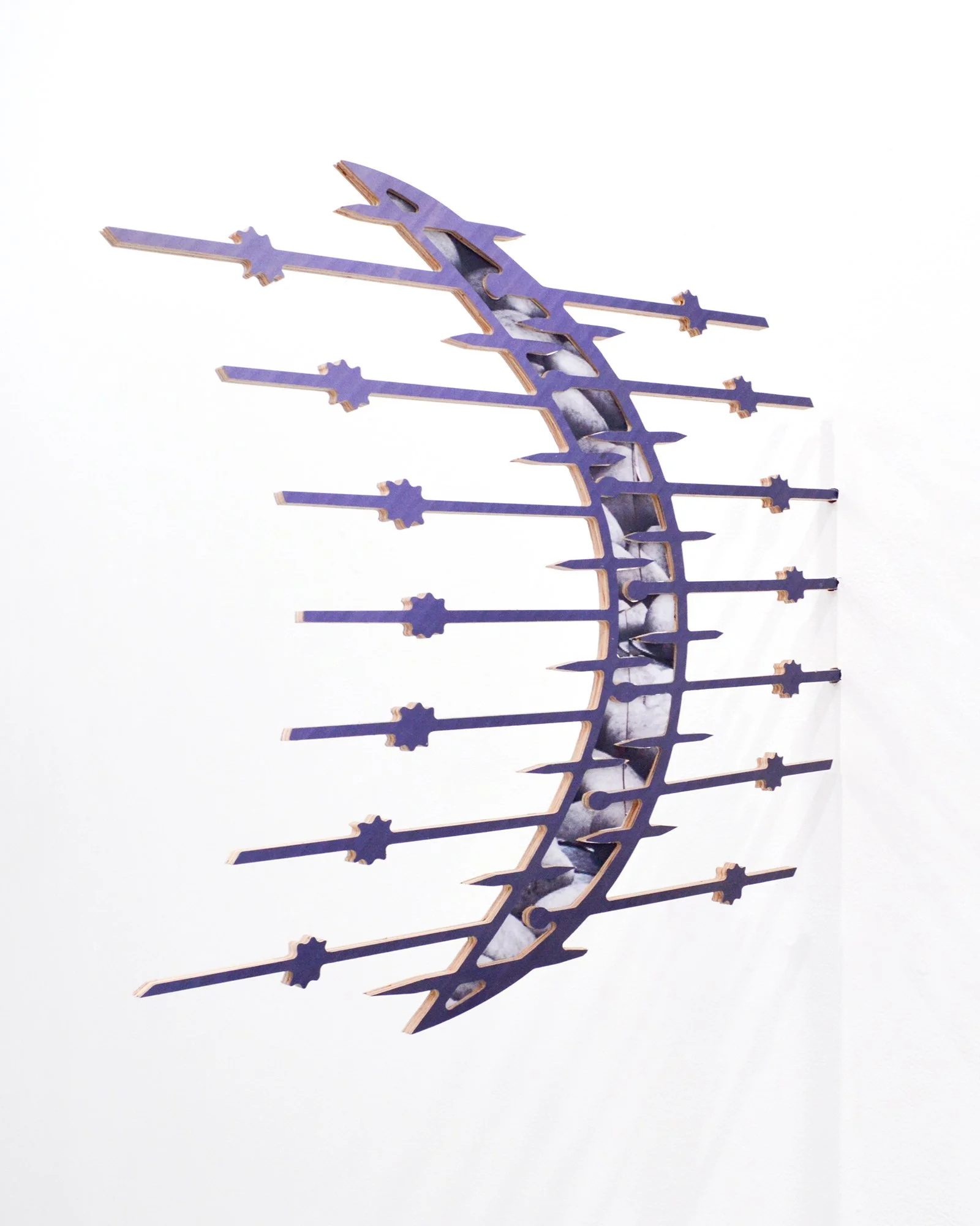  Pierced, 2024 UV curable ink on plywood, archival pigment prints 24 x 1 x 23 inches 