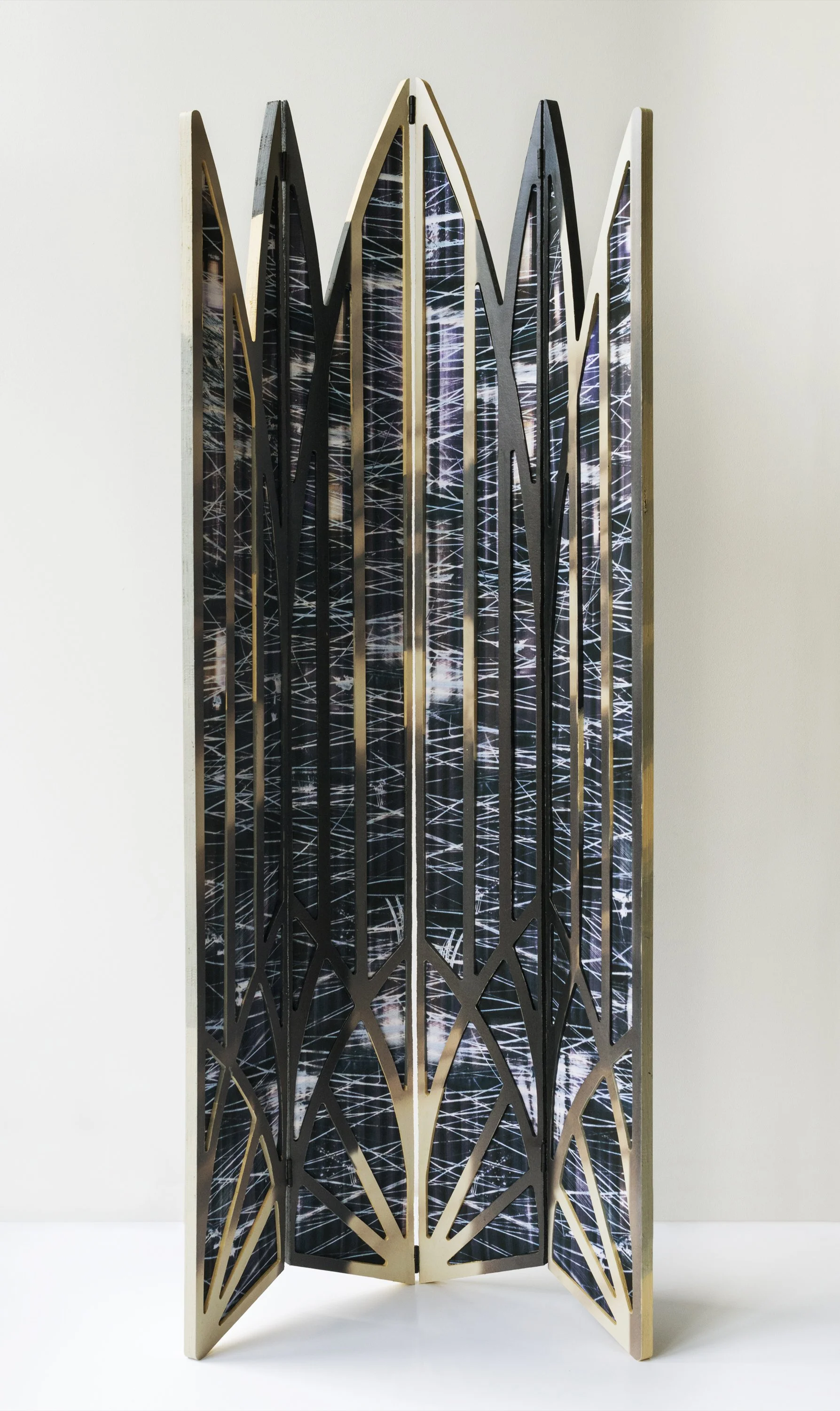  Cavity, 2026 UV curable ink on plywood, pigment prints, acrylic 40 x 15 x 15 inches 