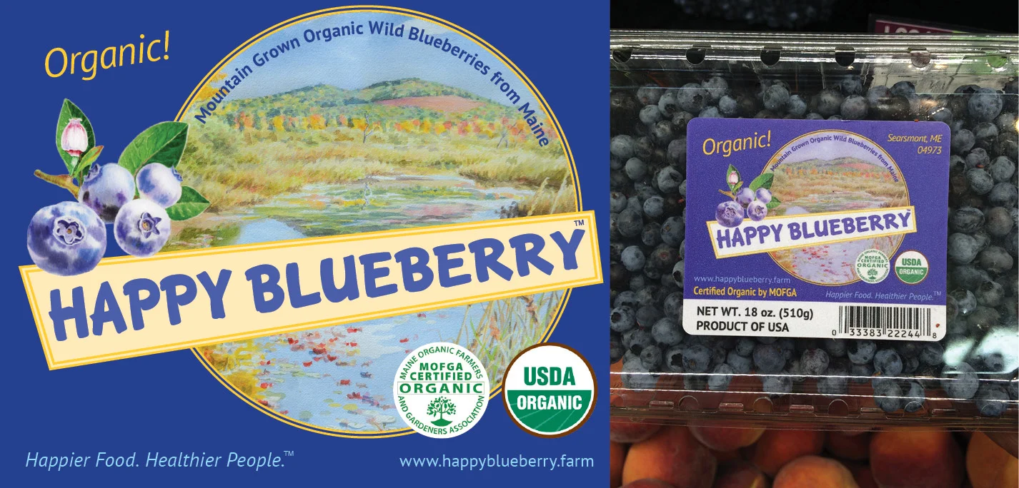 Box label for organic blueberry farm
