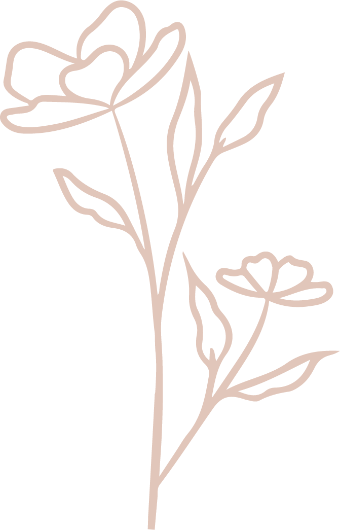 Outline drawing of flowers with leaves on a black background.