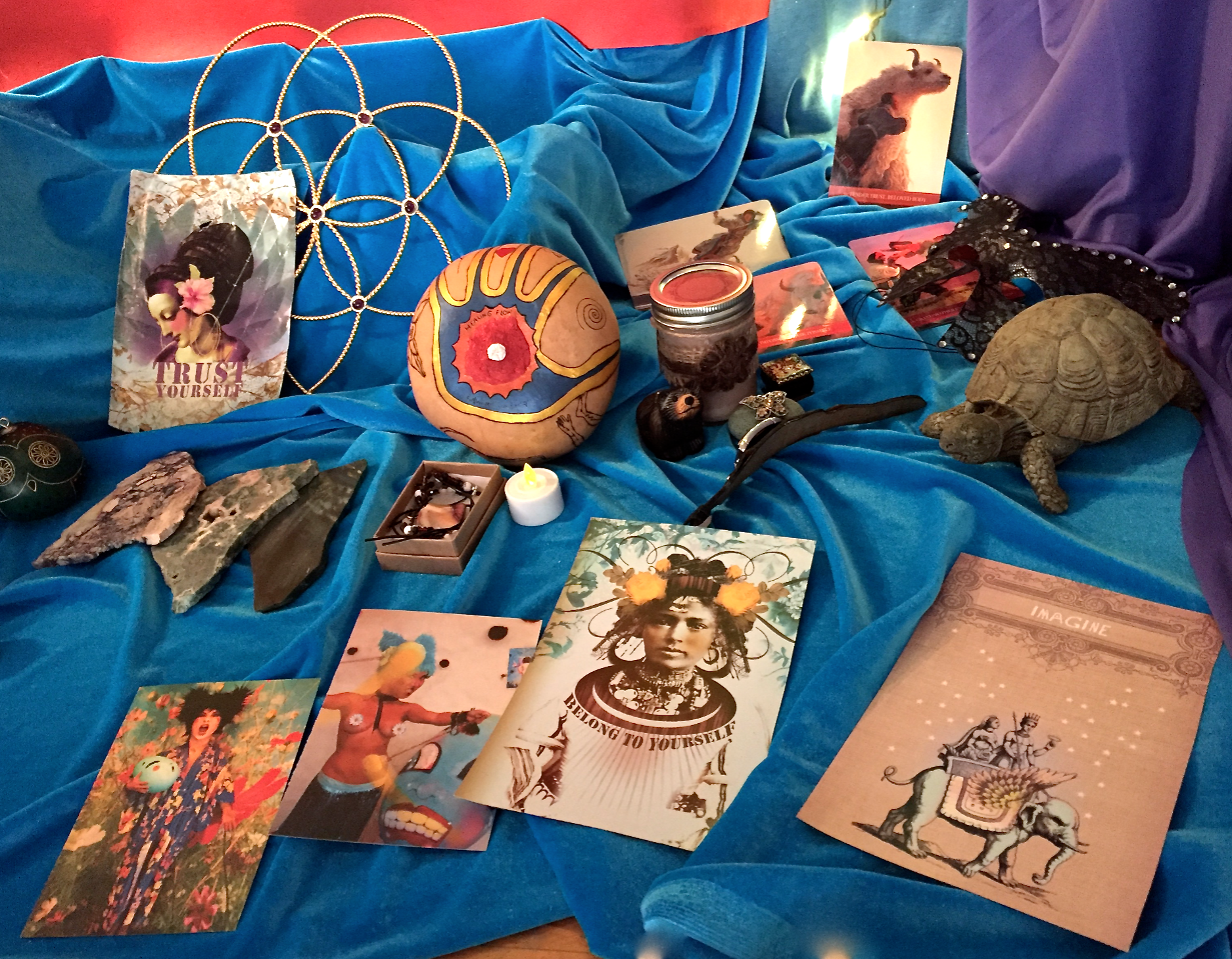 Detail of offerings made by the group to honor the Fifth Chakra