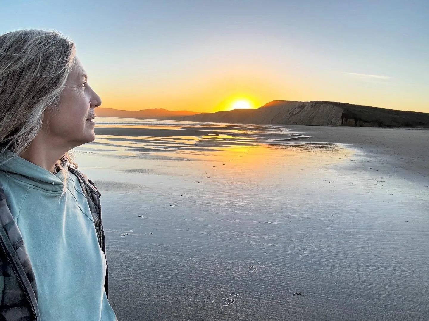 Solstice blessings shower you friends. May the light shine upon you and all you touch.... A few days ago at sunset, super low tide at Drakes Beach... getting a last hike in before powerful winter storms returned to Northern California yesterday to wa