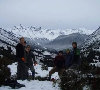 A cold day in Patagonia. Dodzy with some of the original trail crew. May 2009 . photo Jordan 'SG' Phipps