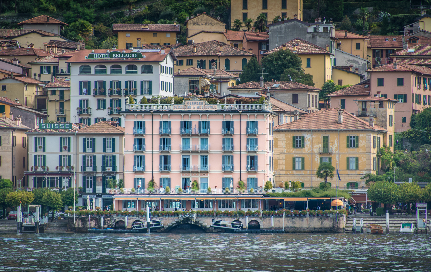 As we near the dock, we can see our hotel dead center...we are on the top floor of the Metropole, second balcony from the left