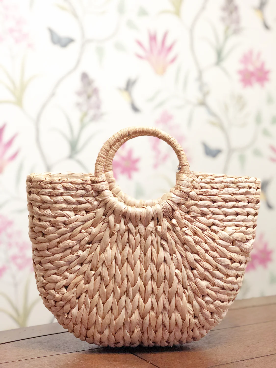 Woven Basket Handbag with optional PomPoms