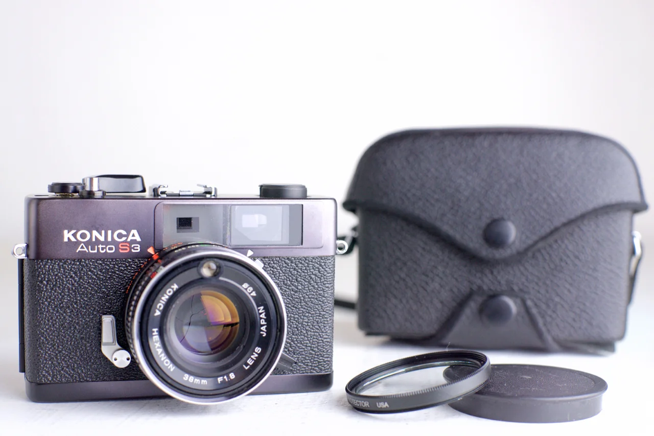Konica Auto S3 35mm Film Rangefinder Camera with Case, UV Filter 
