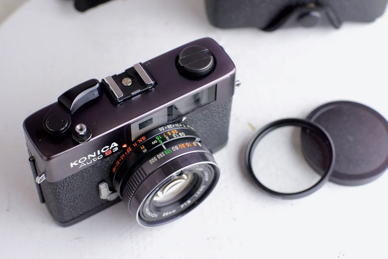 Konica Auto S3 35mm Film Rangefinder Camera with Case, UV Filter 