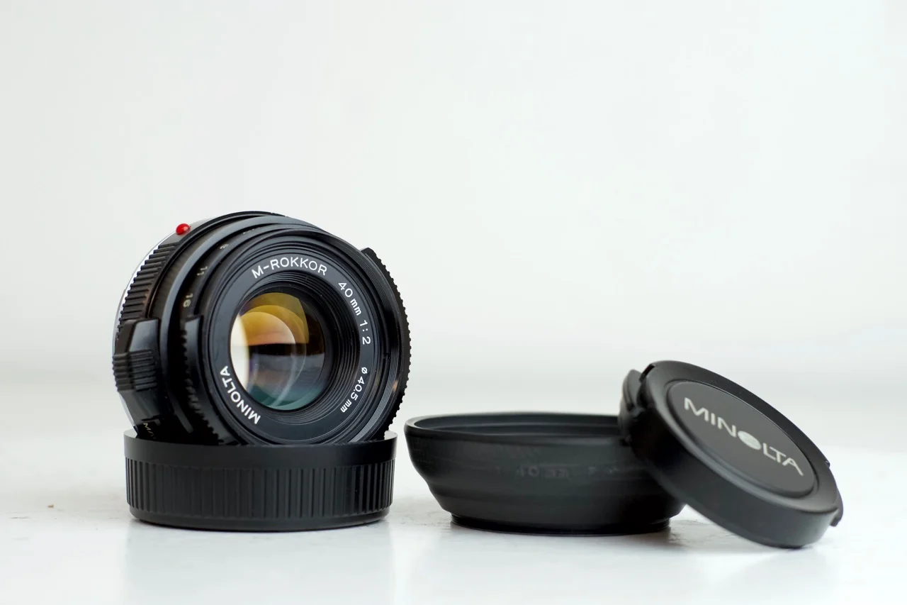 Minolta M Rokkor 40mm F/2 Lens with B+W UV Filter, Front and Rear Caps - Pristine and Fully Functional M Mount