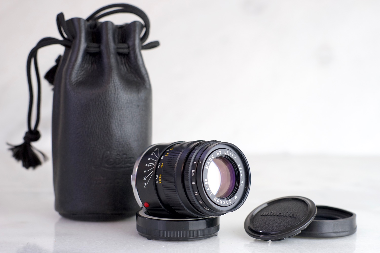 Leitz Leica M Rokkor 90mm F/4 Lens with Lens Hood, Lens Cap, and Carrying Pouch - Fully Functional M Mount