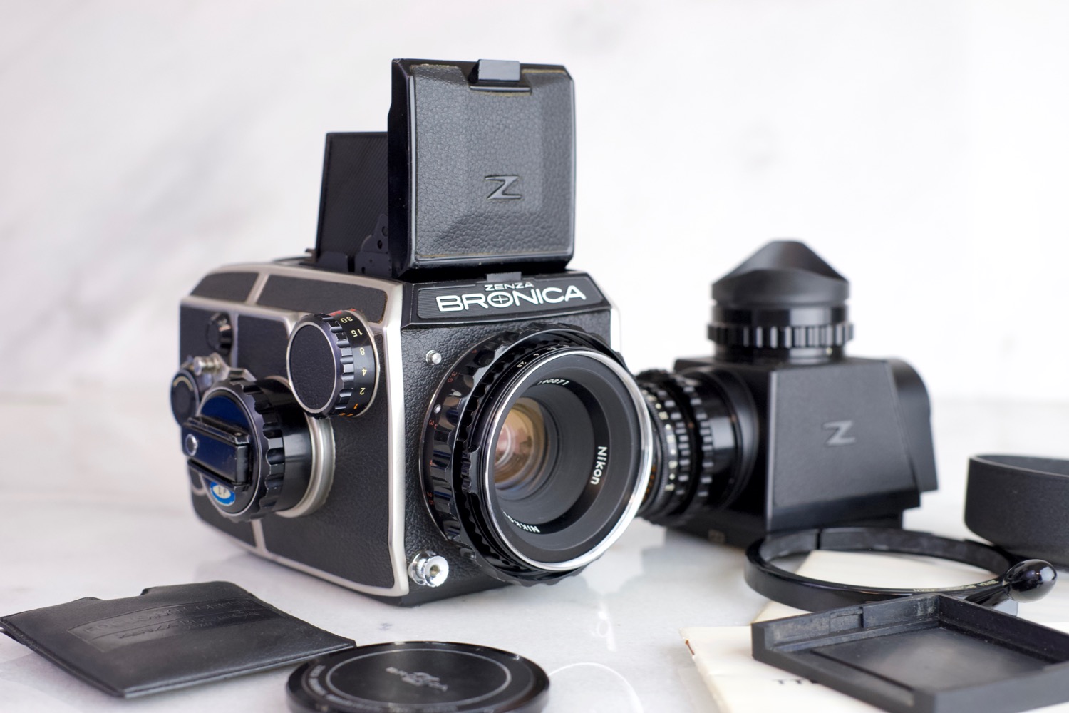 Zenza Bronica EC Medium Format 120 Film Camera Kit with Nikon Nikkor P 75mm  Lens, Waist Level Viewfinder, TTL Metering Prism, and More — F Stop 
