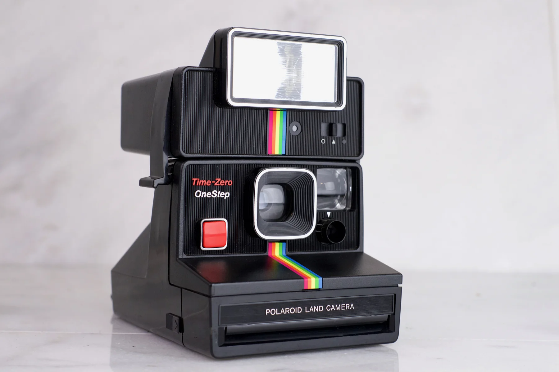 Polaroid Time Zero One Step SX-70 Series Instant Land Camera with Polaroid 2351 Flash Unit - Rainbow - Fully Functional