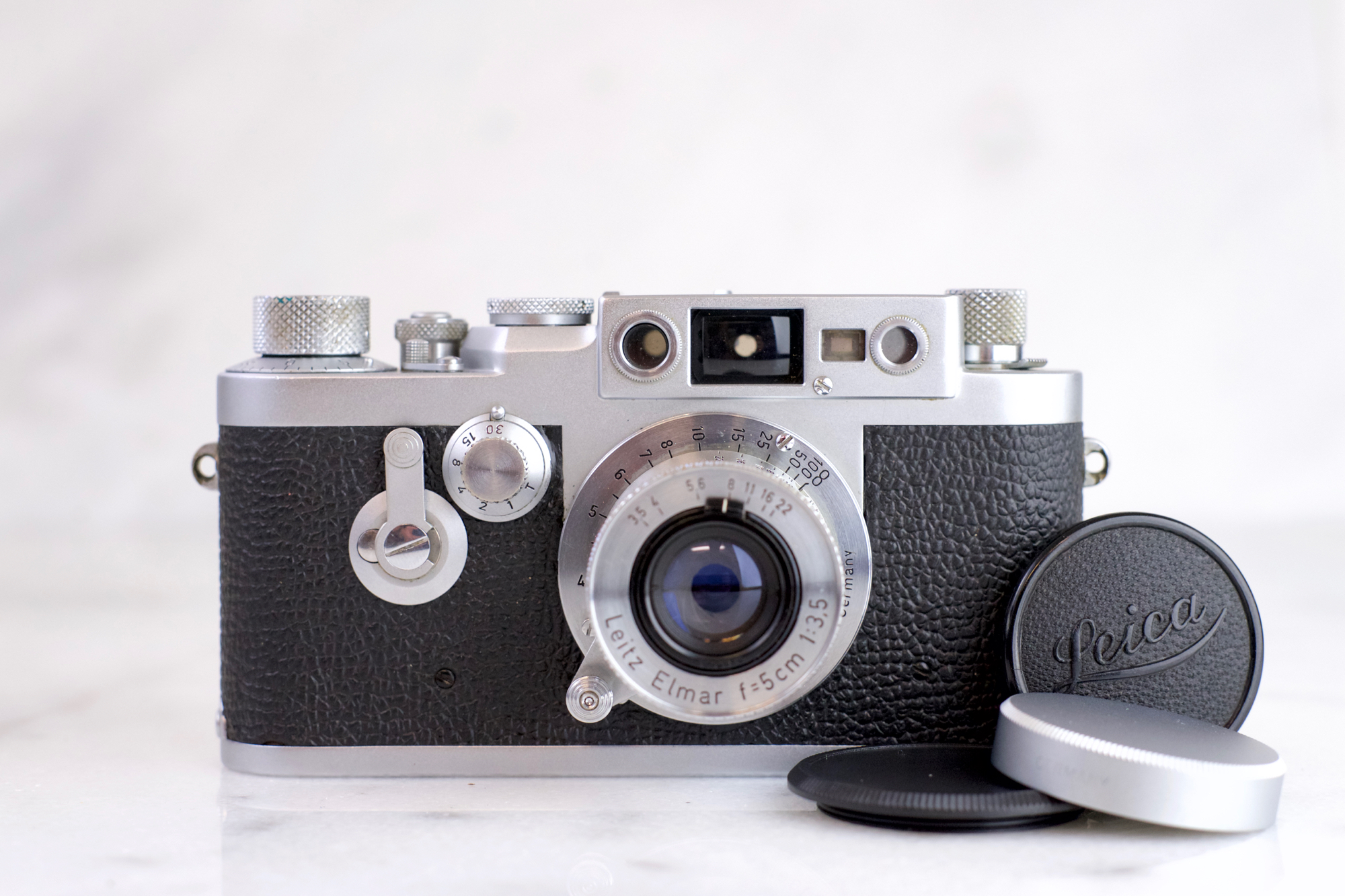 Leica IIIc - Professional Black Repaint - 35mm Film Camera with Industar 50 50mm F/3.5, Lens Cap, Camera Body Cap and Rear Lens Cap - Fully Functional and Excellent