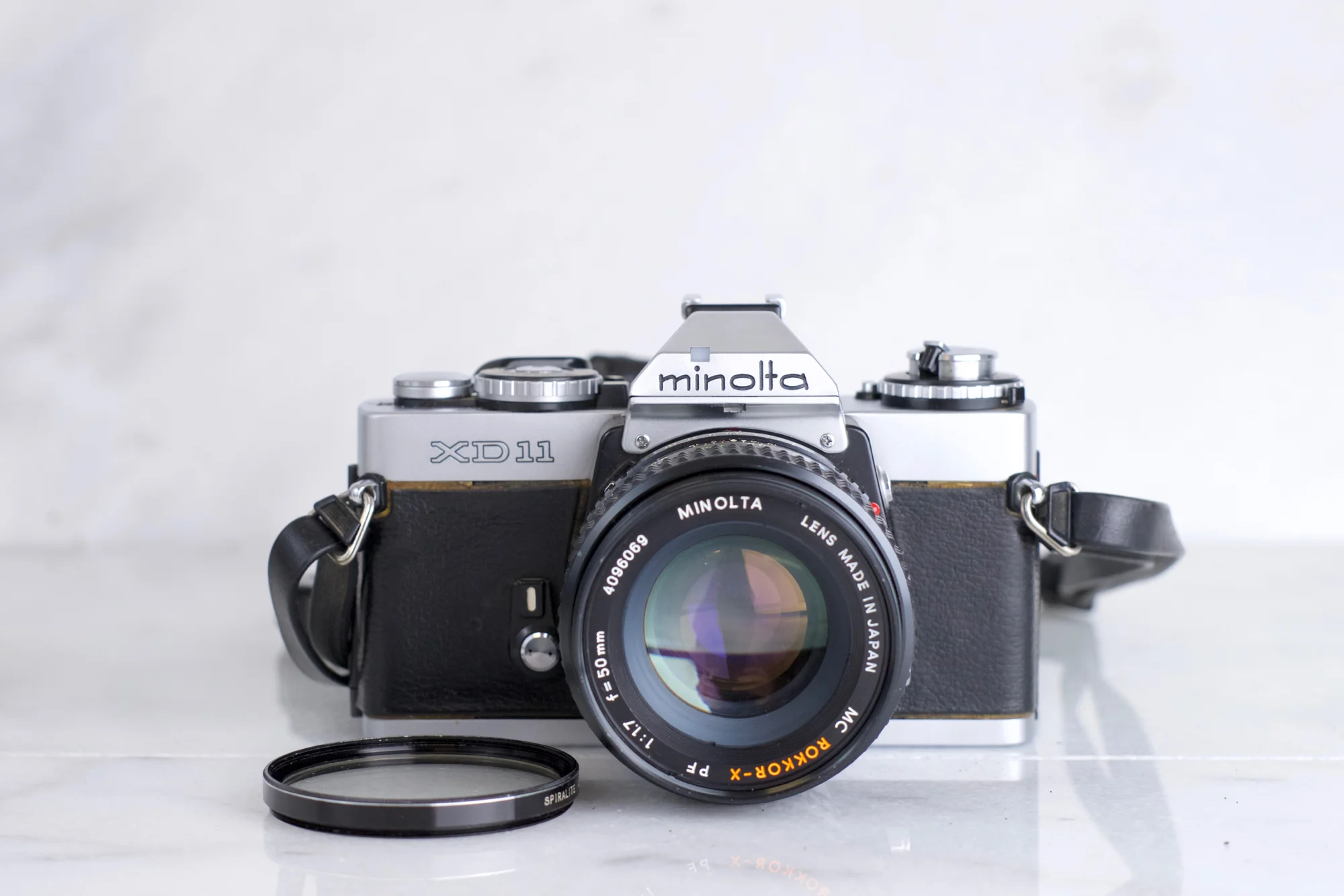 Minolta XD11 35mm Film SLR Camera with Minolta MD Rokkor X 50mm F/1.7, Lens Cap, Batteries