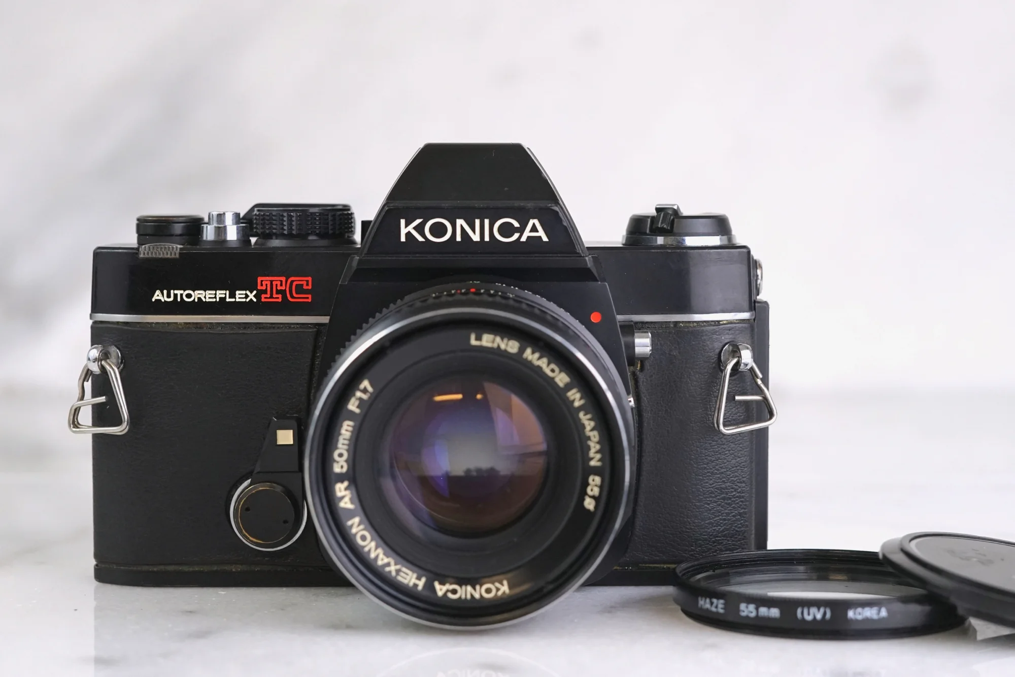 Konica Autoreflex TC 35mm Film SLR Camera with Konica Hexanon AR 50mm F/1.7 Fast Prime Lens, Batteries