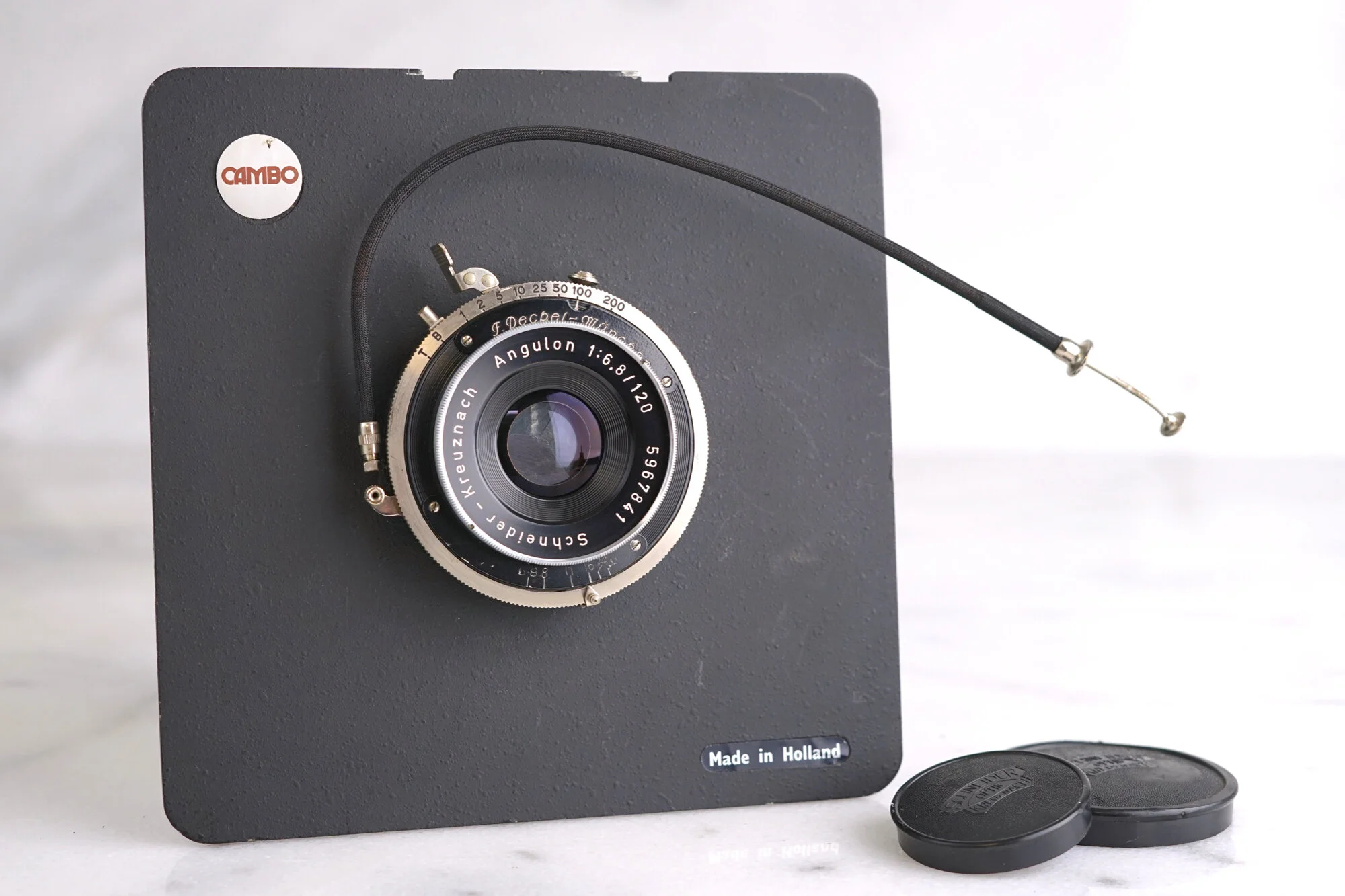 Schneider Kreuznach 120mm F/6.8 Large Format Lens with Cambo 4x5 Lens Board, caps, shutter release cable - Fully Functional