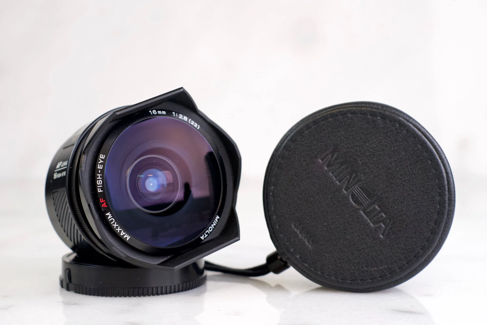 Minolta Maxxum AF Fish Eye 16mm F 2.8 Wide Angle Prime Lens - with Original Lens Cap