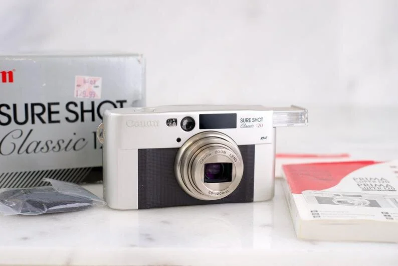 Canon Sure Shot Classic 120 Point and Shoot 35mm Film Camera with Box and Manual - Fully Functional