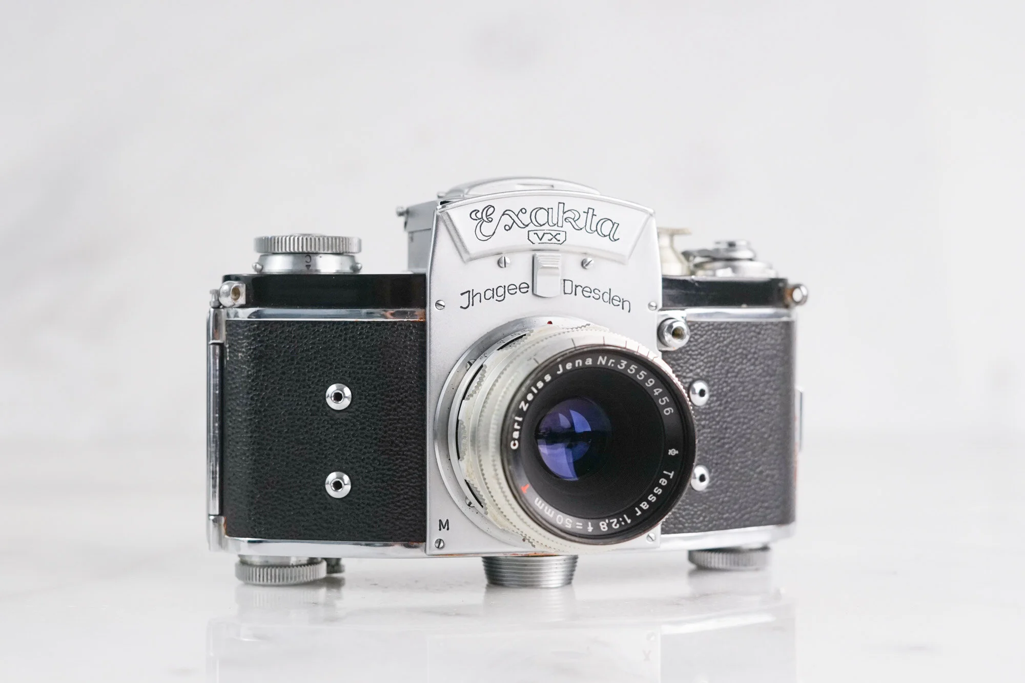 Ihagee Dresden Exakta VX (Varex) 35mm Film SLR with Carl Zeiss Jena Tessar 50mm F/2.8 T Fast Prime Lens - Fully Functional