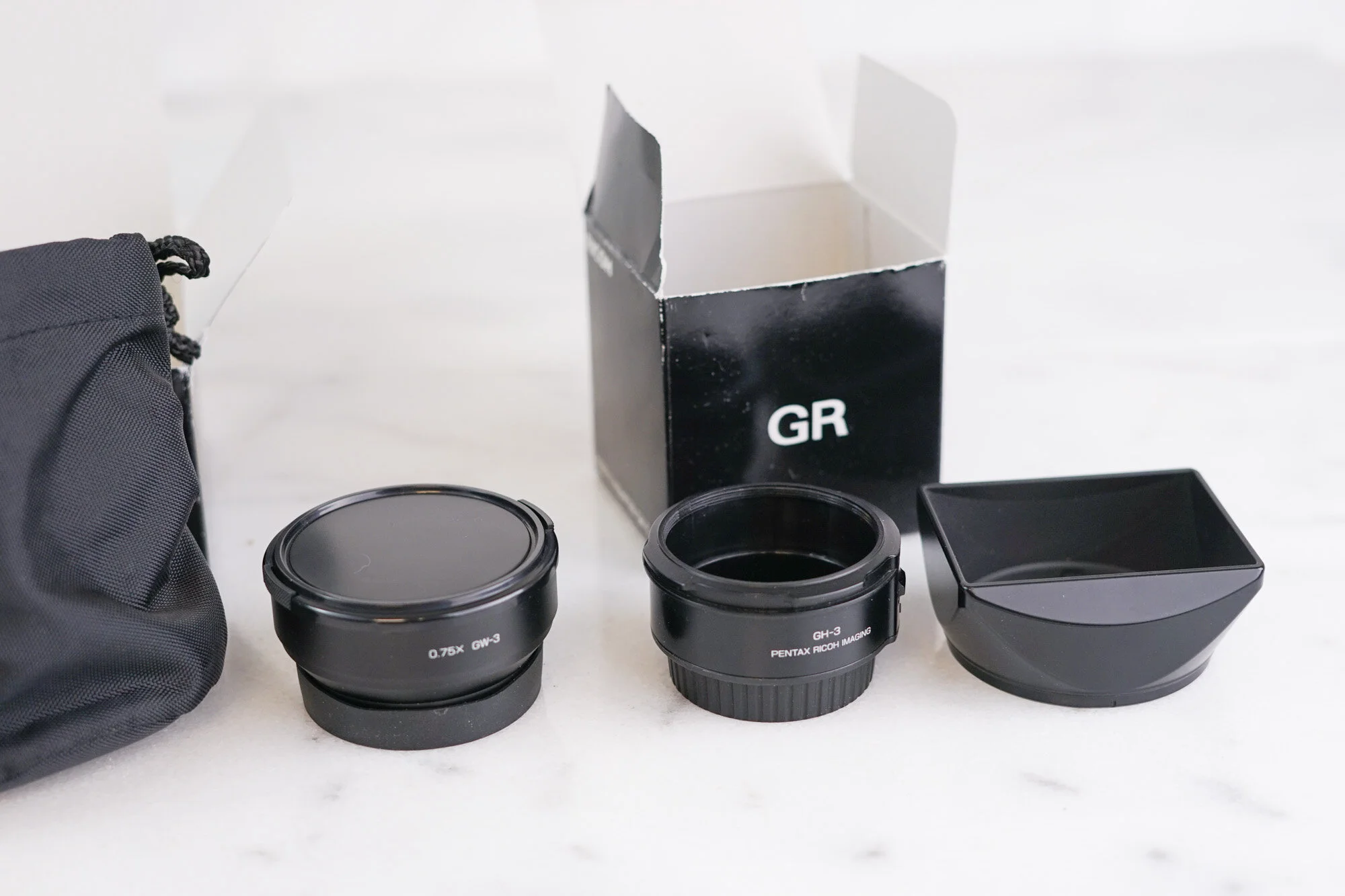 Ricoh GR / GRII .75x Wide Converter Lens GW-3 with Hood, and 
