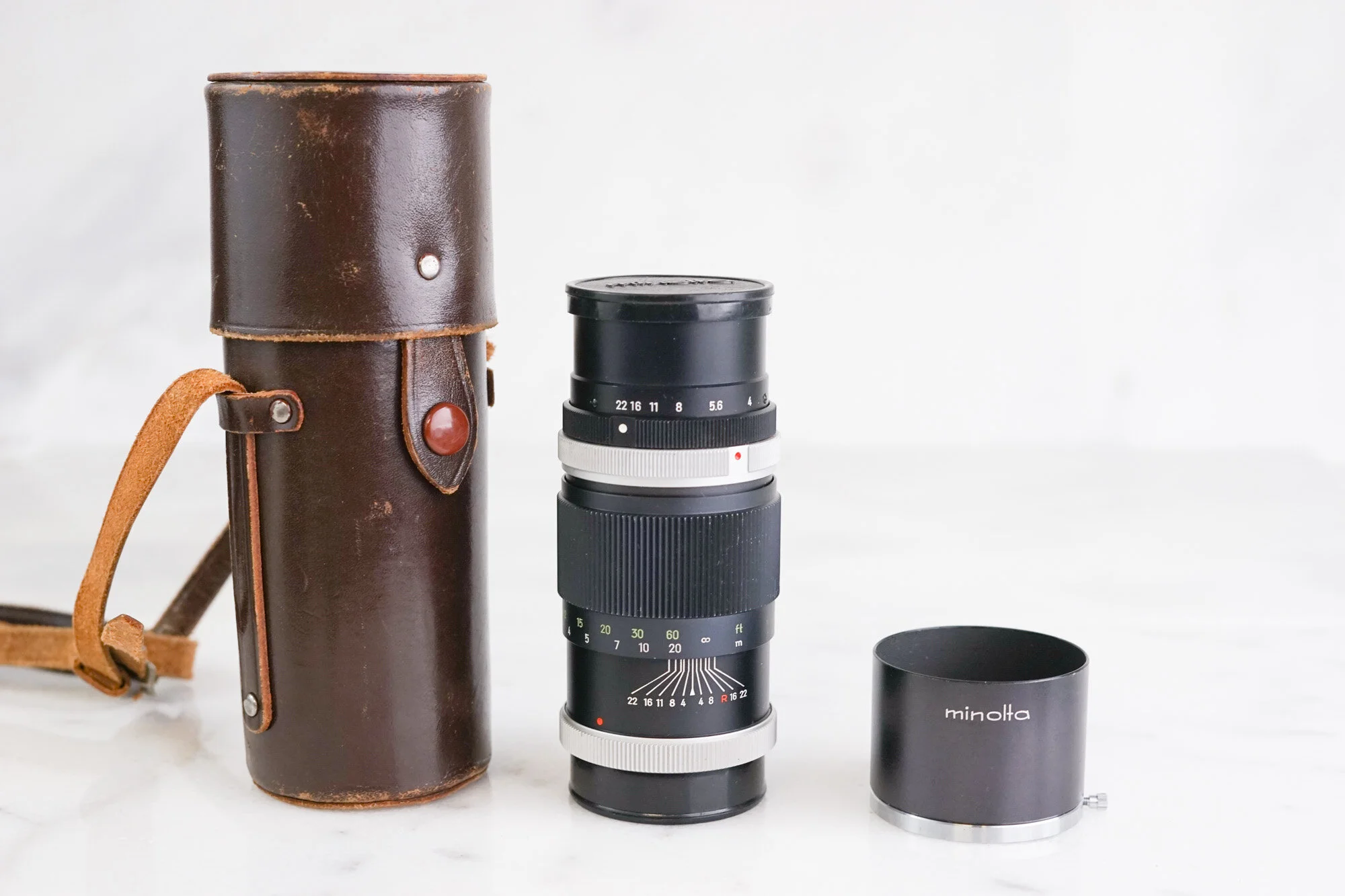 Minolta Rokkor-TC 135mm F/4 Prime Telephoto Lens with Both Caps, D48KD Lens Hood, Case