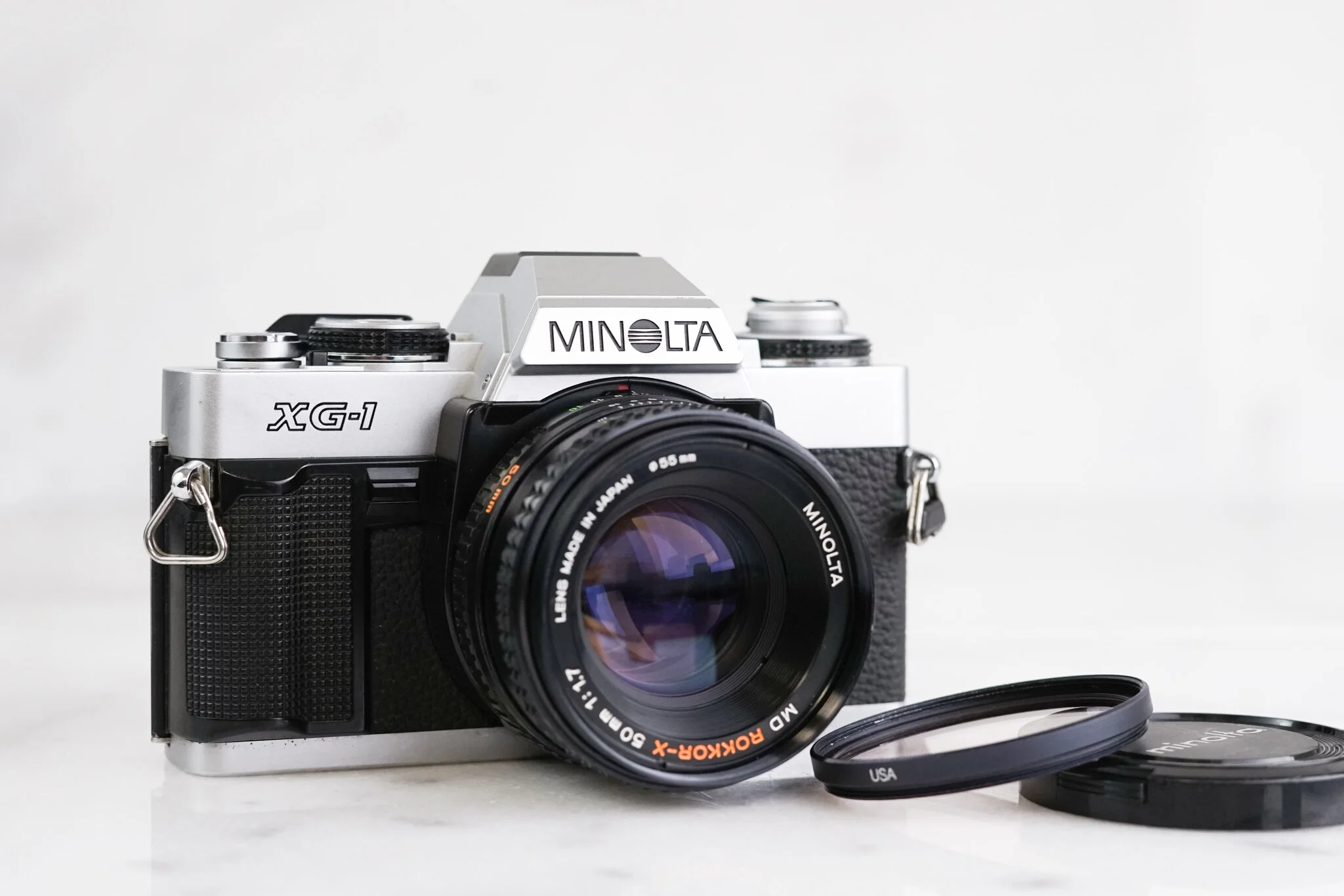 Minolta XG-1 SLR 35mm Camera with Minolta MD 50mm F/2 Fast Prime Lens, and Batteries - Fully Operational
