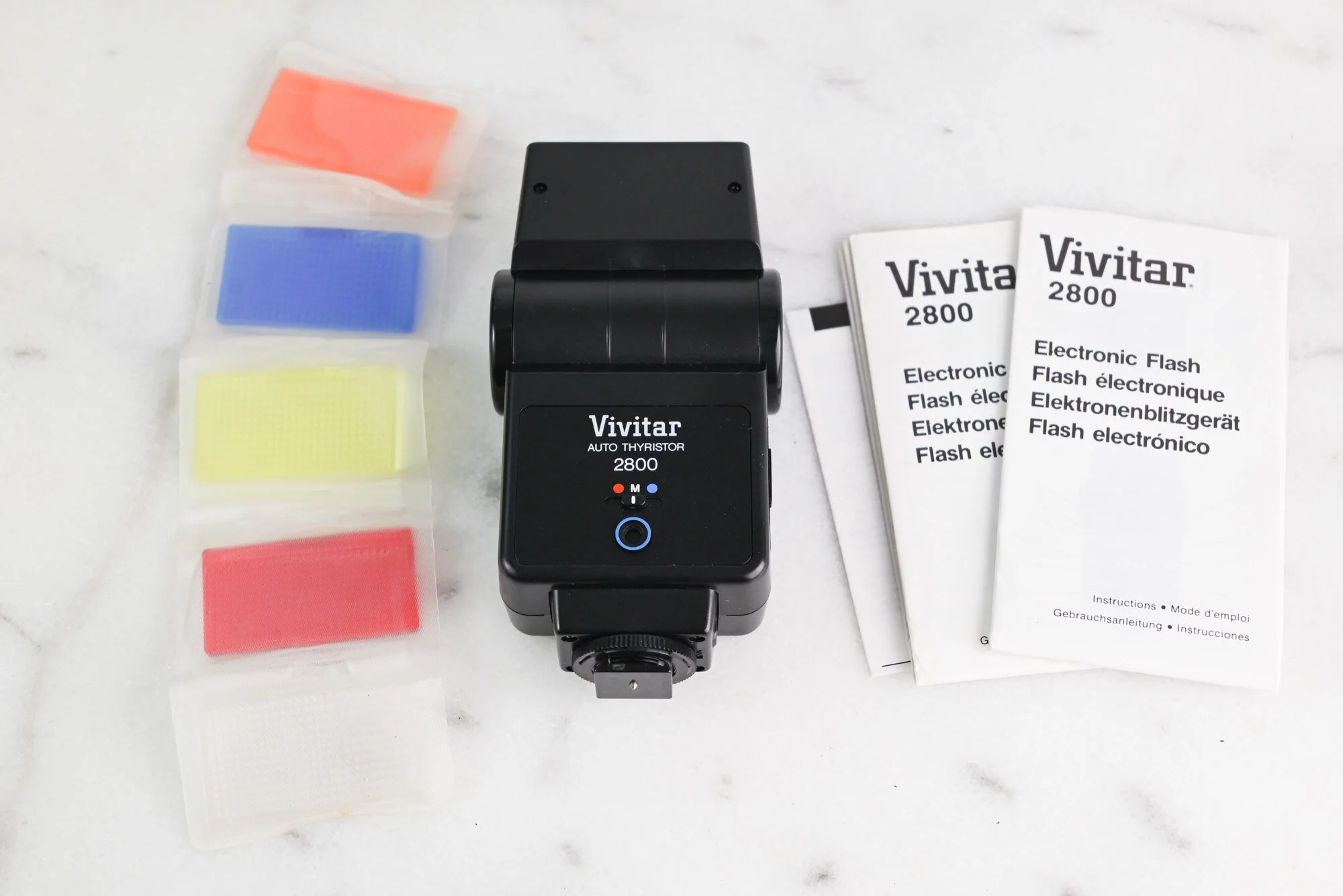 Vivitar Auto Thyristor 2800 Electronic Flash with Color Filters and Manuals - For SLR and DSLR Cameras