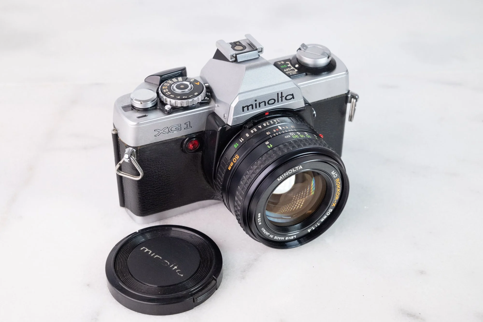 Minolta XG-1 SLR 35mm Camera with Minolta MD Rokkor X 50mm F/1.4 Fast Prime Lens and Batteries - Fully Operational