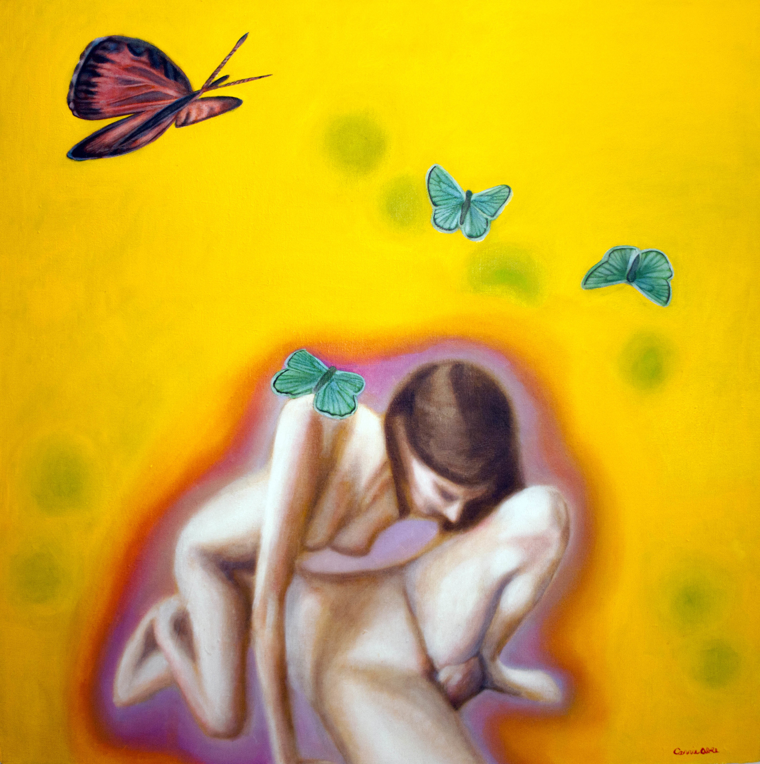  Yellow Pink (Butterflies) oil on stretched linen, 36" x 36"
