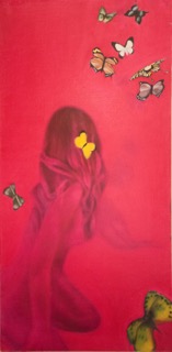 Magenta (Butterflies) oil on stretched linen, 36" x 18"