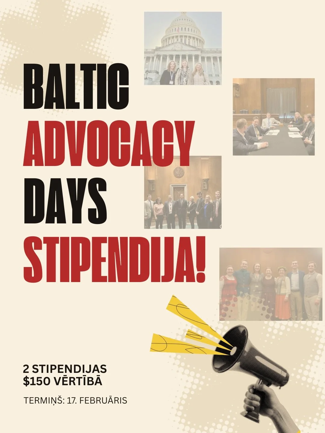 ALJA pie&scaron;ķirs divas stipendijas JBANC Baltic Advocacy Days (BAD) 🇱🇻🇱🇹🇪🇪

📍Va&scaron;ingtonā D.C. 2026. gada 16. - 18. martā.

🫵 Varat pietekties stipendijai ja esat ALJA biedrs https://alja.org/alja-biedrba
🗓️ Piesakaties pirms 17. Fe