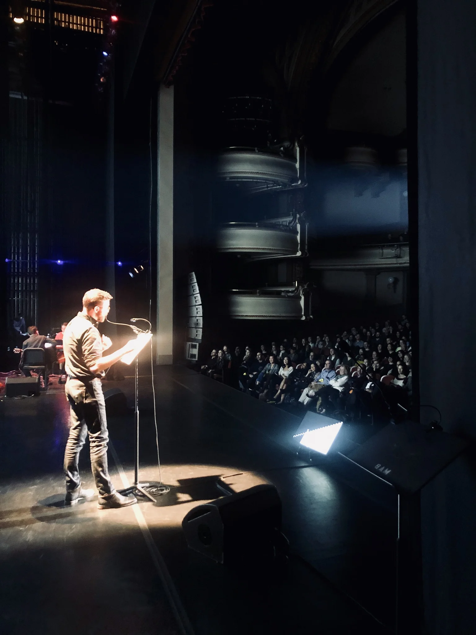 I performed the piece to sold out crowds in six cities (LA, Oakland, NYC, D.C., Atlanta, and Austin). This picture was shot by fellow Pop Up contributor Sam Green during the performance at the Brooklyn Academy of Music. All other performance pictures were shot by Jon Snyder.